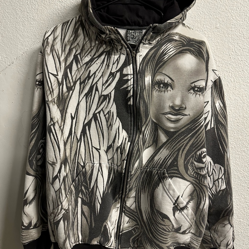 Joker Y2K Women's Black and Gray Graphic Hoodie